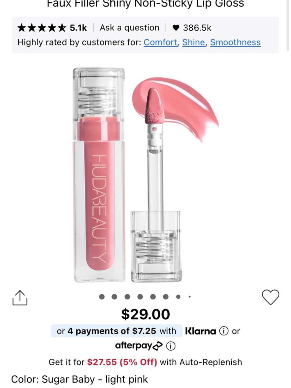 HUDA BEAUTY Faux Filler Lip Gloss in Sugar Baby